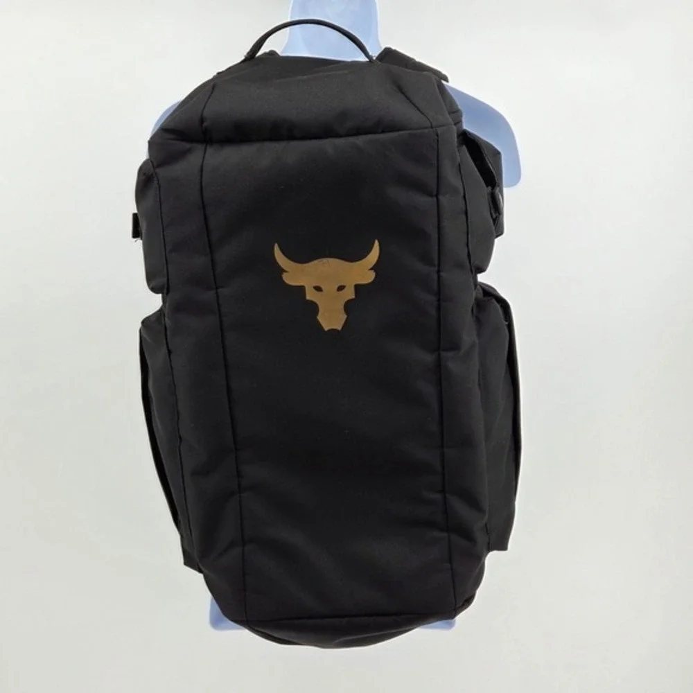 Under Armour Project Rock PRJCT-3 Black Gold Hybrid Backpack Bag 1354942-001 NWT